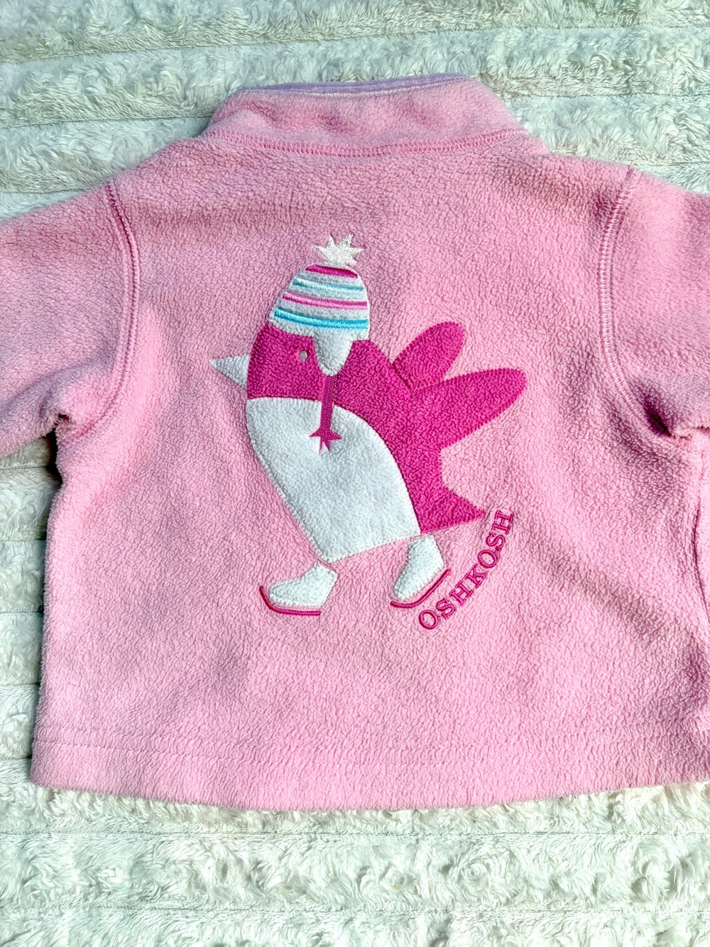 Vintage OshKosh B'gosh Pink Fleece Penguin Quarter-Zip Pullover Jacket - 3-6M